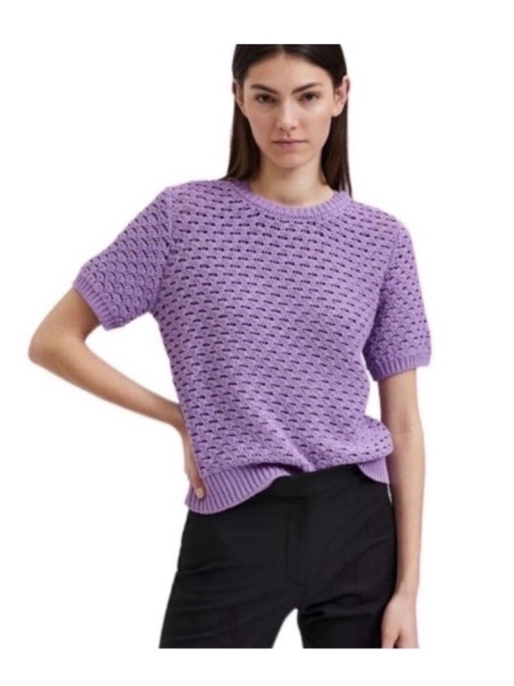 Selected Femme NWT chunky shortsleeved knit weave violet sweater extra large